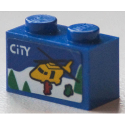 Brick 1 x 2 with 'CITY', Yellow Rescue Helicopter, Snow, Trees and Red Minifigure Silhouette Pattern (Sticker) - Set 40346