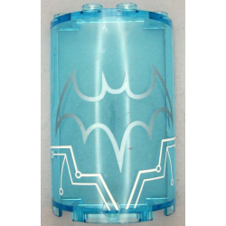 Cylinder Half 2 x 4 x 5 with 1 x 2 Cutout with Metallic Light Blue Batman Logo and White Circuitry Pattern (Sticker) - Set 41239 Cylinder Half 2 x 4 x 5 with 1 x 2 Cutout with Metallic Light Blue Batman Logo and White Circuitry Pattern (Sticker) - Set 41239