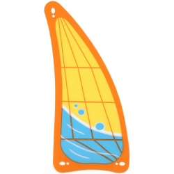 Plastic Part for Set 42664 - Sail with Medium Azure and White Wave and 3 Bubbles on Yellow Background with Orange Edge and Lines Pattern
