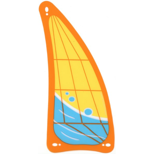 Деталь LEGO 42664pls01b Plastic Part for Set 42664 - Sail with Medium Azure and White Wave and 3 Bubbles on Yellow Background with Orange Edge and Lines Pattern