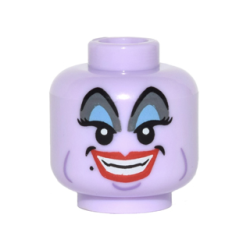 Minifigure, Head Alien Female, Blue and Gray Eye Shadow, Eyelashes, Cheek Lines, Chin Dimple, Red Lips, Open Mouth Smile Pattern (Ursula)