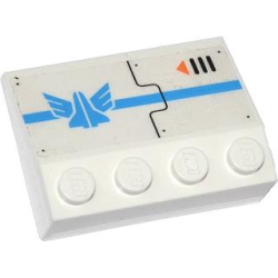 Slope 33 3 x 4 with Blue Stripe, Galaxy Squad Logo, Air Vent and Orange Arrow Pattern Model Left Side (Sticker) - Set 70709 Slope 33 3 x 4 with Blue Stripe, Galaxy Squad Logo, Air Vent and Orange Arrow Pattern Model Left Side (Sticker) - Set 70709