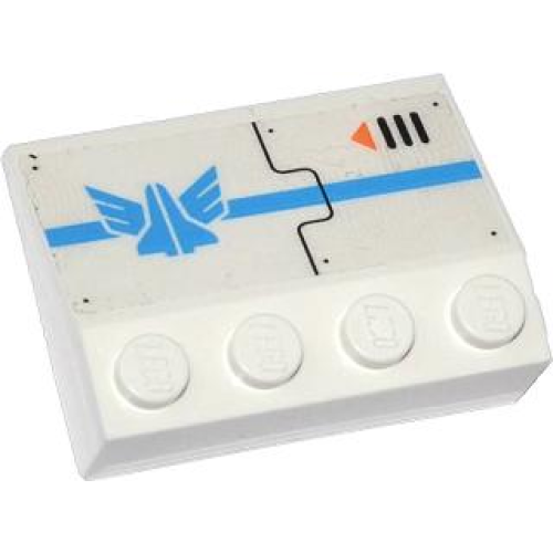 Деталь LEGO 3297pb028L Slope 33 3 x 4 with Blue Stripe, Galaxy Squad Logo, Air Vent and Orange Arrow Pattern Model Left Side (Sticker) - Set 70709