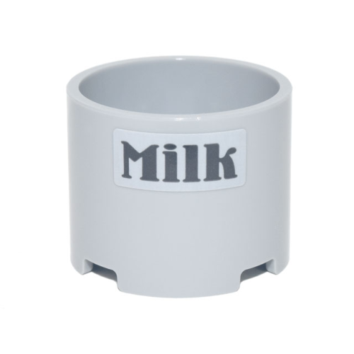 Деталь LEGO 73111pb003 Brick, Round 3 x 3 x 2 with Recessed Center and Axle Hole with Black 'Milk' Pattern (Sticker) - Set 10290