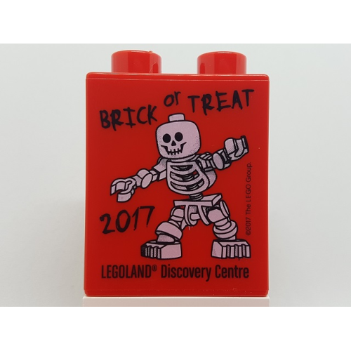 Деталь LEGO 4066pb654 Duplo, Brick 1 x 2 x 2 with Brick or Treat 2017 LEGOLAND Discovery Centre Skeleton Pattern
