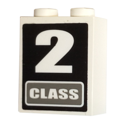 Brick 1 x 2 x 2 with Inside Axle Holder with '2 CLASS' Pattern (Sticker) - Sets 4511 / 10158 Brick 1 x 2 x 2 with Inside Axle Holder with '2 CLASS' Pattern (Sticker) - Sets 4511 / 10158