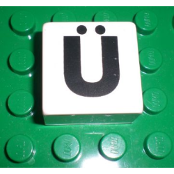 Duplo, Tile 2 x 2 x 1 with Black Capital Letter U with Diaeresis (Ü) Pattern Duplo, Tile 2 x 2 x 1 with Black Capital Letter U with Diaeresis (Ü) Pattern