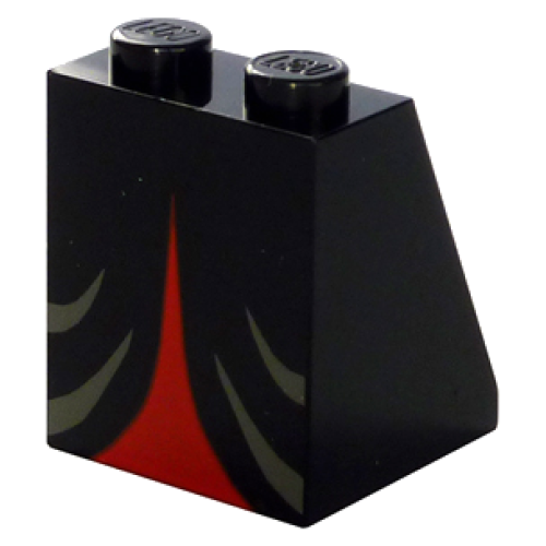 Деталь LEGO 3678ap01 Slope 65 2 x 2 x 2 without Bottom Tube with Minifigure Dress / Skirt / Robe, Dark Gray and Red Witch Pattern