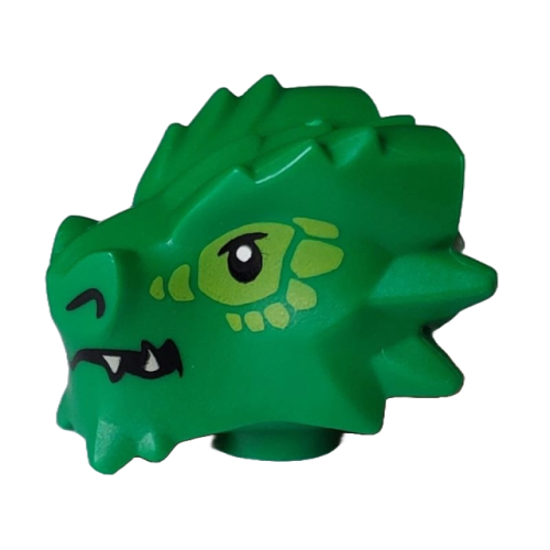 Деталь LEGO 77194pb03 Minifigure, Head, Modified Dragon with Black Eyes and Nostrils, Lime Scales and Eye Contour, White Sharp Teeth Pattern