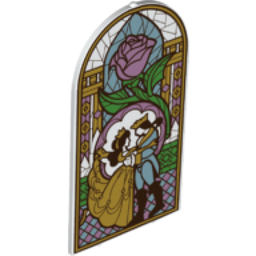 Деталь LEGO 65066pb05 Glass for Door Frame 1 x 6 x 7 Arched with Notches and Rounded Pillars with Stained Glass Rose, Prince and Princess Pattern