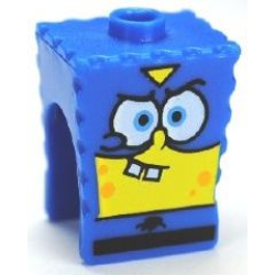Minifigure, Head, Modified SpongeBob SquarePants with Super Hero Pattern