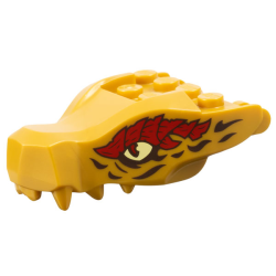 Dragon Head (Ninjago) Jaw with 2 Bar Handles on Back with Bright Light Yellow Eyes and Dark Red and Black Scales Pattern Dragon Head (Ninjago) Jaw with 2 Bar Handles on Back with Bright Light Yellow Eyes and Dark Red and Black Scales Pattern