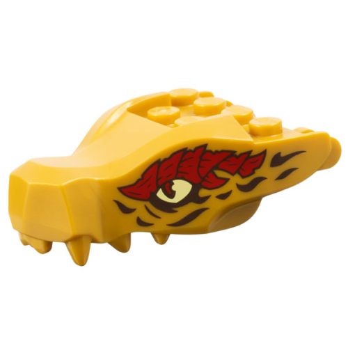 Деталь LEGO 72362pb08 Dragon Head (Ninjago) Jaw with 2 Bar Handles on Back with Bright Light Yellow Eyes and Dark Red and Black Scales Pattern