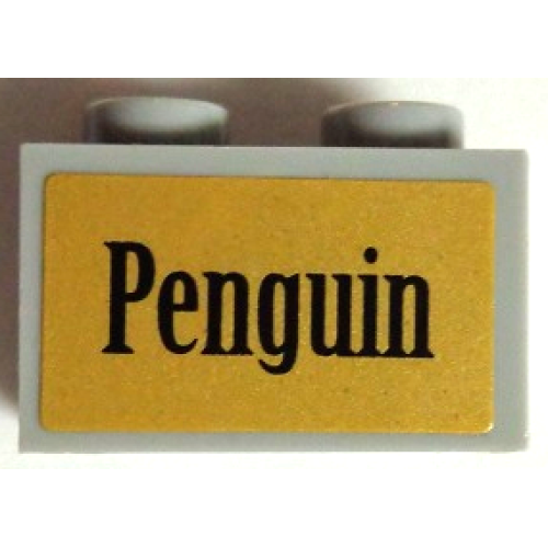 Деталь LEGO 32064pb03 Technic, Brick 1 x 2 with Axle Hole with Black 'Penguin' on Gold Background Pattern (Sticker) - Set 7785