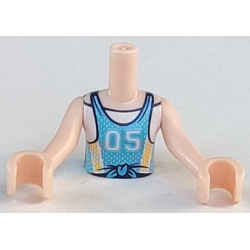 Torso Mini Doll Girl Medium Azure Jersey Top with White Number '05' Pattern, Light Nougat Arms with Hands