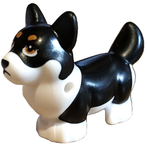 Деталь LEGO 109845pb01 Dog, Friends Style, Corgi with Molded White Lower Body and Face and Printed Black Nose and Mouth, Medium Nougat Eyes and Eyebrows Pattern (Peaches)