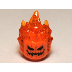 Minifigure, Head, Modified with Molded Trans-Orange Flaming Hair and Printed Pumpkin Jack O' Lantern Pattern Minifigure, Head, Modified with Molded Trans-Orange Flaming Hair and Printed Pumpkin Jack O' Lantern Pattern