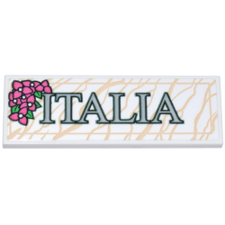 Tile 2 x 6 with Marble Plaque with Tan Veins, Dark Pink Flowers with Leaves and Dark Green and Light Bluish Gray 'ITALIA' Pattern (Sticker) - Set 40818