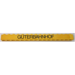 Stickered Assembly 16 x 1 x 1 with Black 'GÜTERBAHNHOF' on Yellow Background Pattern (Sticker) - Set 165 - 2 Brick 1 x 8