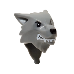 Minifigure, Head, Modified Wolf, Smooth Hair and Brow with Black Nose, Eyes and Eyebrows, White Teeth and Fangs Pattern Minifigure, Head, Modified Wolf, Smooth Hair and Brow with Black Nose, Eyes and Eyebrows, White Teeth and Fangs Pattern