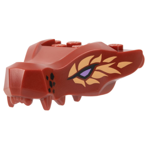 Деталь LEGO 72362pb07 Dragon Head (Ninjago) Jaw with 2 Bar Handles on Back with Lavender Eyes and Nougat Scales Pattern