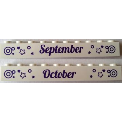 Brick 1 x 10 with Dark Purple 'September' and 'October' Pattern on Opposite Sides Brick 1 x 10 with Dark Purple 'September' and 'October' Pattern on Opposite Sides