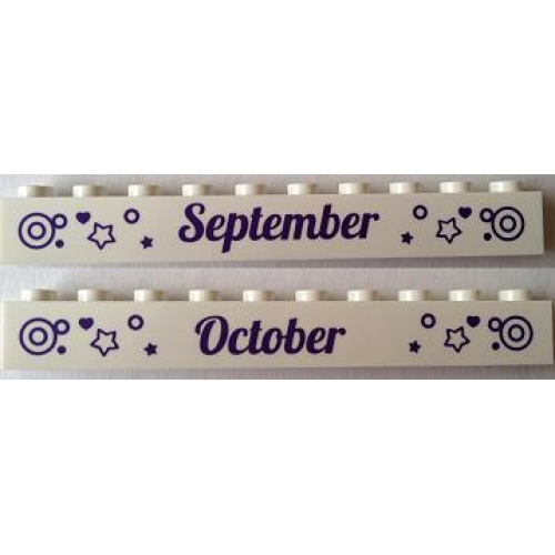 Деталь LEGO 6111pb019 Brick 1 x 10 with Dark Purple 'September' and 'October' Pattern on Opposite Sides