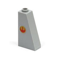 Slope 75 2 x 1 x 3 with Red SW Rebel Alliance Symbol on Gold Circle Pattern Model Left Side (Sticker) - Set 7668 Slope 75 2 x 1 x 3 with Red SW Rebel Alliance Symbol on Gold Circle Pattern Model Left Side (Sticker) - Set 7668