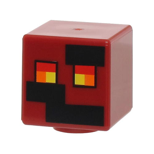 Деталь LEGO 19729pb020 Minifigure, Head, Modified Cube with Pixelated Black Rectangles and Red, Orange, and Yellow Eyes Pattern (Minecraft Magma Cube)