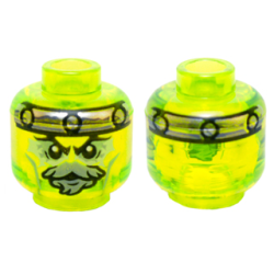 Minifigure, Head Alien Ghost with Gray Goatee, Yellowish Green Eyes and Metal Band on Front and Back Pattern
