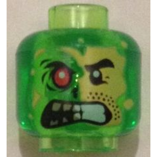 Деталь LEGO 3626pb1346 Minifigure, Head Alien Split Face Angry, Normal Left Side with Yellow Skin and Stubble, Burned Right Side with Red Eye Pattern