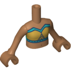 Torso Mini Doll Girl Dark Turquoise Tube Top and Gold Highlights Pattern, Medium Nougat Arms with Hands