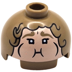 Brick, Round 2 x 2 Dome Top with Light Nougat Face, Thick Eyebrows, Black Eyes, Mouth, Puffed Out Cheeks and Hair Outline Pattern