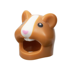 Minifigure, Headgear Head Cover, Costume Hamster with Molded White Muzzle and Teeth and Printed Black Eyes and Bright Pink Nose Pattern Minifigure, Headgear Head Cover, Costume Hamster with Molded White Muzzle and Teeth and Printed Black Eyes and Bright Pink Nose Pattern