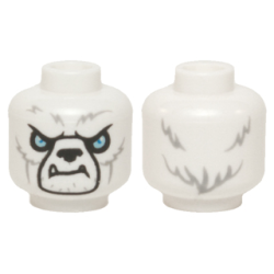 Minifigure, Head Alien Chima Bear with Black Nose, Bright Light Blue Eyes, Light Bluish Gray Fur, and Lower Fangs Pattern