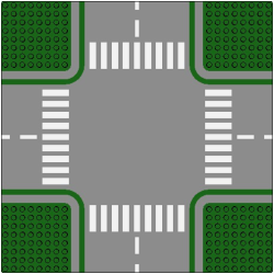 Baseplate, Road 32 x 32 8-Stud Crossroads with Road Pattern Baseplate, Road 32 x 32 8-Stud Crossroads with Road Pattern