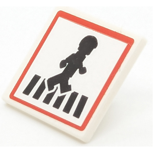 Деталь LEGO 15210pb169 Road Sign 2 x 2 Square with Open O Clip with Crosswalk with Minifigure and Red Border Pattern (Sticker) - Set 40347