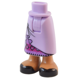 Mini Doll Hips and Skirt Long with Molded Medium Nougat Legs and Printed Black Shoes and Pinned Up Seams with Brooch over Magenta and Medium Lavender Stripes with Diamonds and Triangles Pattern - Thick Hinge