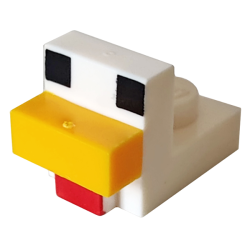 Creature Head Pixelated with Molded Bright Light Orange Beak and Printed Black Eyes and Red Wattle Pattern (Minecraft Chicken) Creature Head Pixelated with Molded Bright Light Orange Beak and Printed Black Eyes and Red Wattle Pattern (Minecraft Chicken)