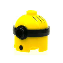 Minifigure, Head, Modified Minion, Tall with Molded Black Single Lens Goggles and Printed Hair and Round Mouth Pattern