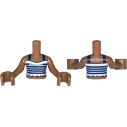 Torso Mini Doll Girl Dark Blue and White Striped Halter Top with Ruffles Pattern, Medium Brown Arms with Hands