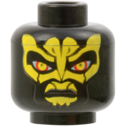 Minifigure, Head Alien SW Zabrak with Large Yellow Eyes and Markings, Dark Brown Cheek Lines, Stern Pattern