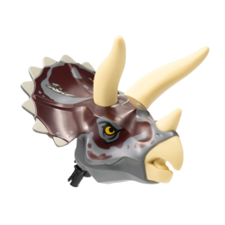 Dinosaur Head Triceratops with Pin, Tan Horns and Beak, Dark Red Markings, and Tan Scars Pattern Dinosaur Head Triceratops with Pin, Tan Horns and Beak, Dark Red Markings, and Tan Scars Pattern