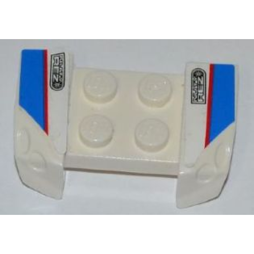 Деталь LEGO 44674pb18 Vehicle, Mudguard 2 x 4 with Headlights Overhang with 'NUTY REZ' and Red Line on Blue and White Pattern on Both Sides (Stickers) - Set 8125