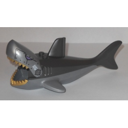 Shark Large with Gills with Gold Teeth, Pearl Dark Gray Dorsal Side, Medium Lavender Eyes, Armor Plates with Rivets, and White '115' Pattern (Sharkanator)