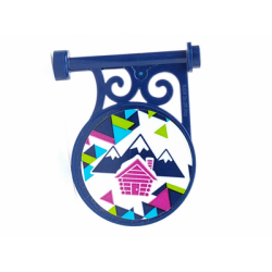 Road Sign Round on Pole with Flat Top Attachment with Mountains and Cabin Pattern on Both Sides (Stickers) - Set 41323