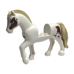 Horse, Friends Style with 2 x 2 Cutout and Movable Neck with Fixed Flexible Rubber Tan Tail and Roached Mane with Medium Blue Eyes, Black Eyebrows, Reddish Brown Spots Pattern (Cloud)