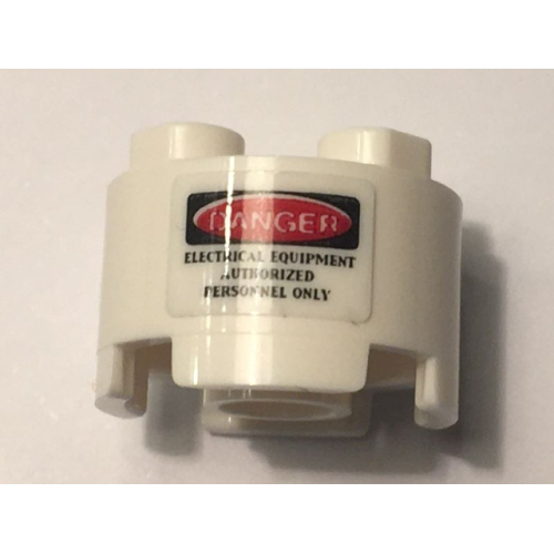 Деталь LEGO 3941pb35 Brick, Round 2 x 2 with Axle Hole with 'DANGER' and 'ELECTRICAL EQUIPMENT AUTHORIZED PERSONNEL ONLY' Pattern (Sticker) - Set 10274
