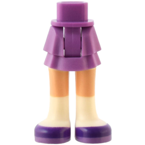 Деталь LEGO 92250c00pb14 Mini Doll Hips and Skirt Layered, Light Nougat Legs, White Socks and Dark Purple Shoes Pattern - Thick Hinge