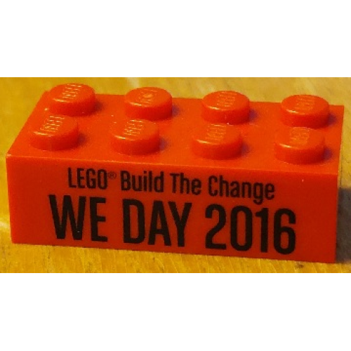 Деталь LEGO 3001pb203 Brick 2 x 4 with 'LEGO Build The Change' and 'WE DAY 2016' Pattern